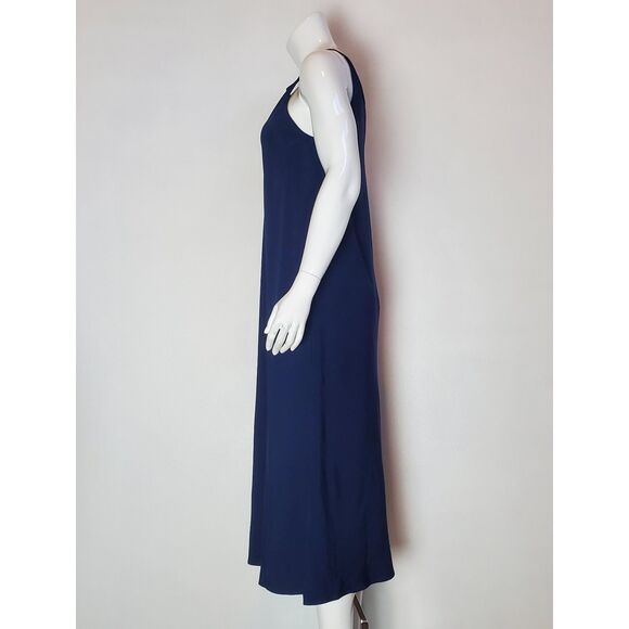 Vintage 90s Josie Navy Blue Red Embroidered Bias Slip Dress - Picture 3 of 8